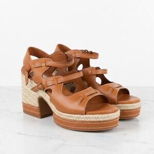 Zimmermann Tan Espadrille Leather Platform Sandals 38 US 7.5 Elastic Back